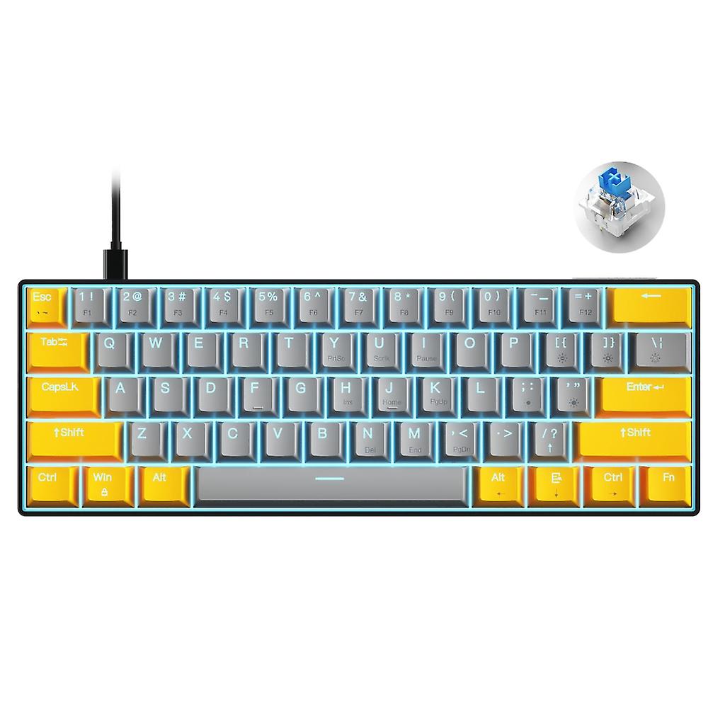 Blue Backlit Mini Keyboard 61Key Hot Swap Programmable Green/Red Swith for PC