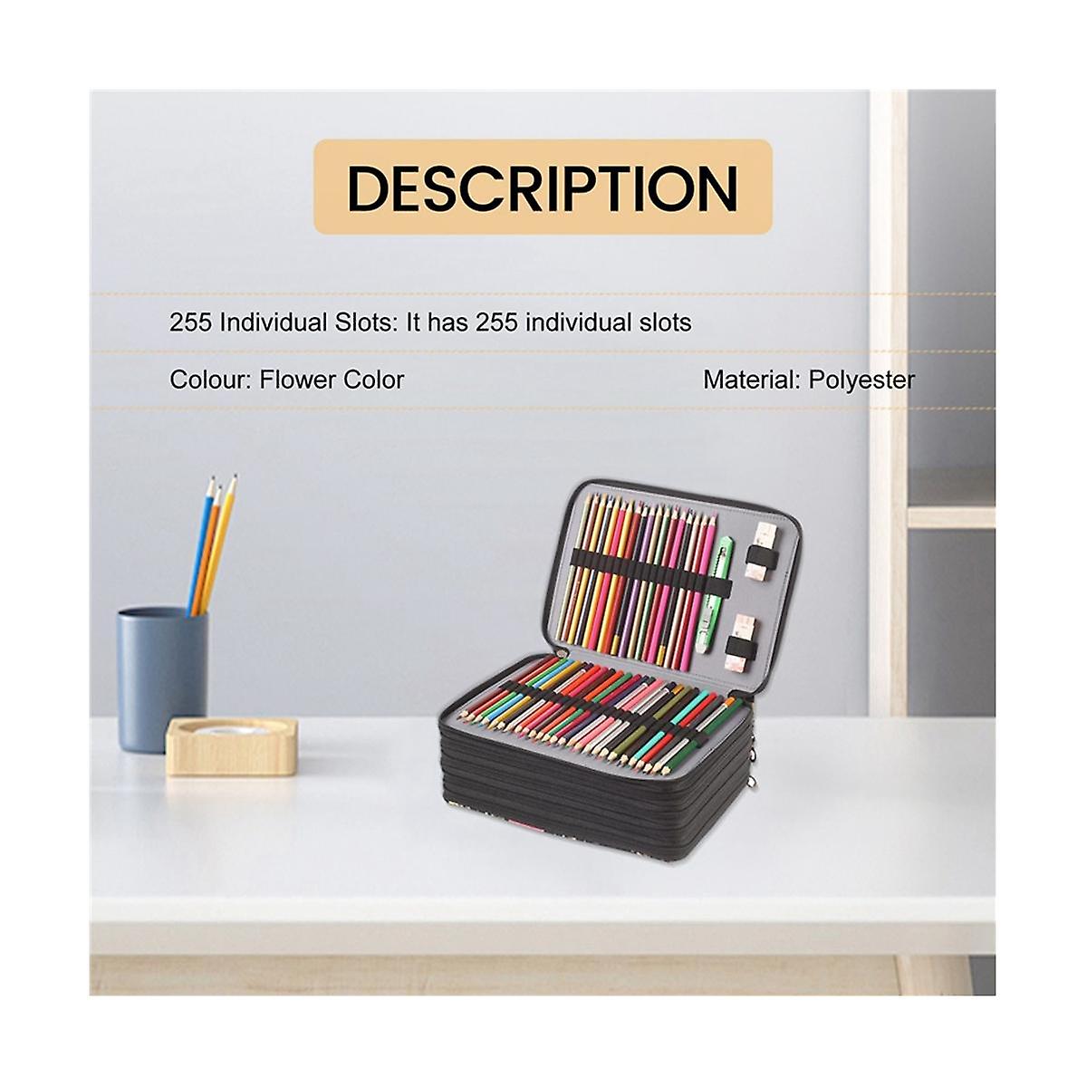 250 Slots Colored Pencil Case Organizer with 5 Layer Zipper- Capacity Pens Storage Holder Bag for S