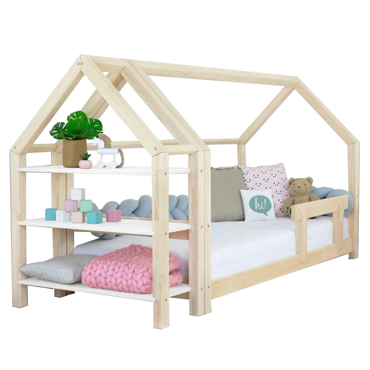 House bed with shelf 120 x 200 natural and white
