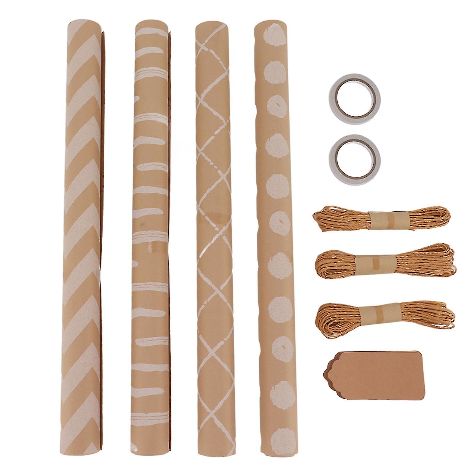 Wrapping Paper Set Multipurpose Environmentally Friendly Kraft Wrapping Paper Rolls with Tags for Birthday Wedding Gift