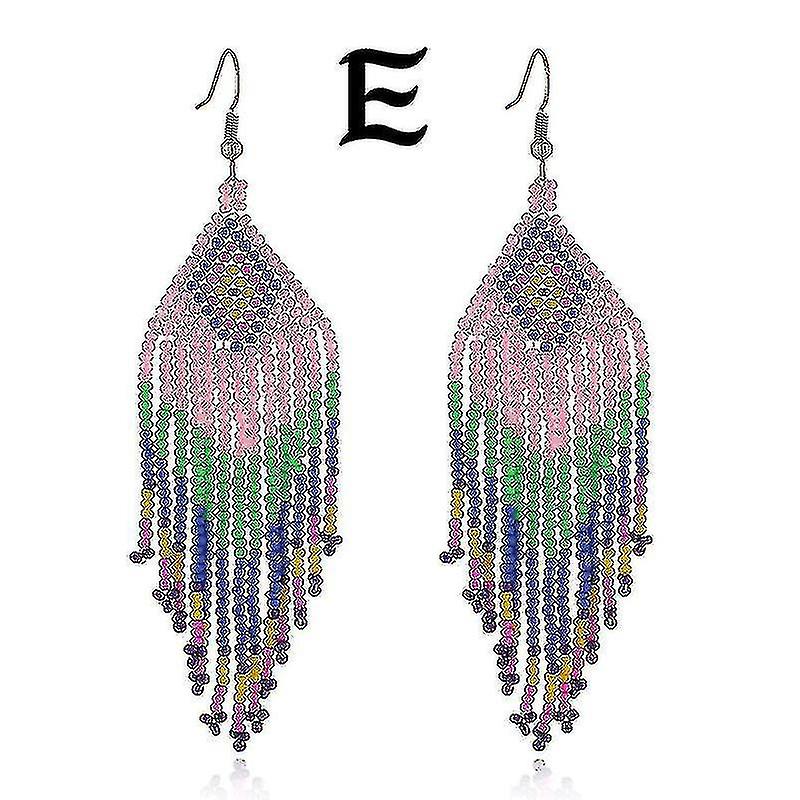 Flerfärgad pärlstav Tofs Örhängen För Kvinnor Handgjorda Ear Hook Örhänge Boho Lång Frans Dingla Örhängen Etniska Smycken
