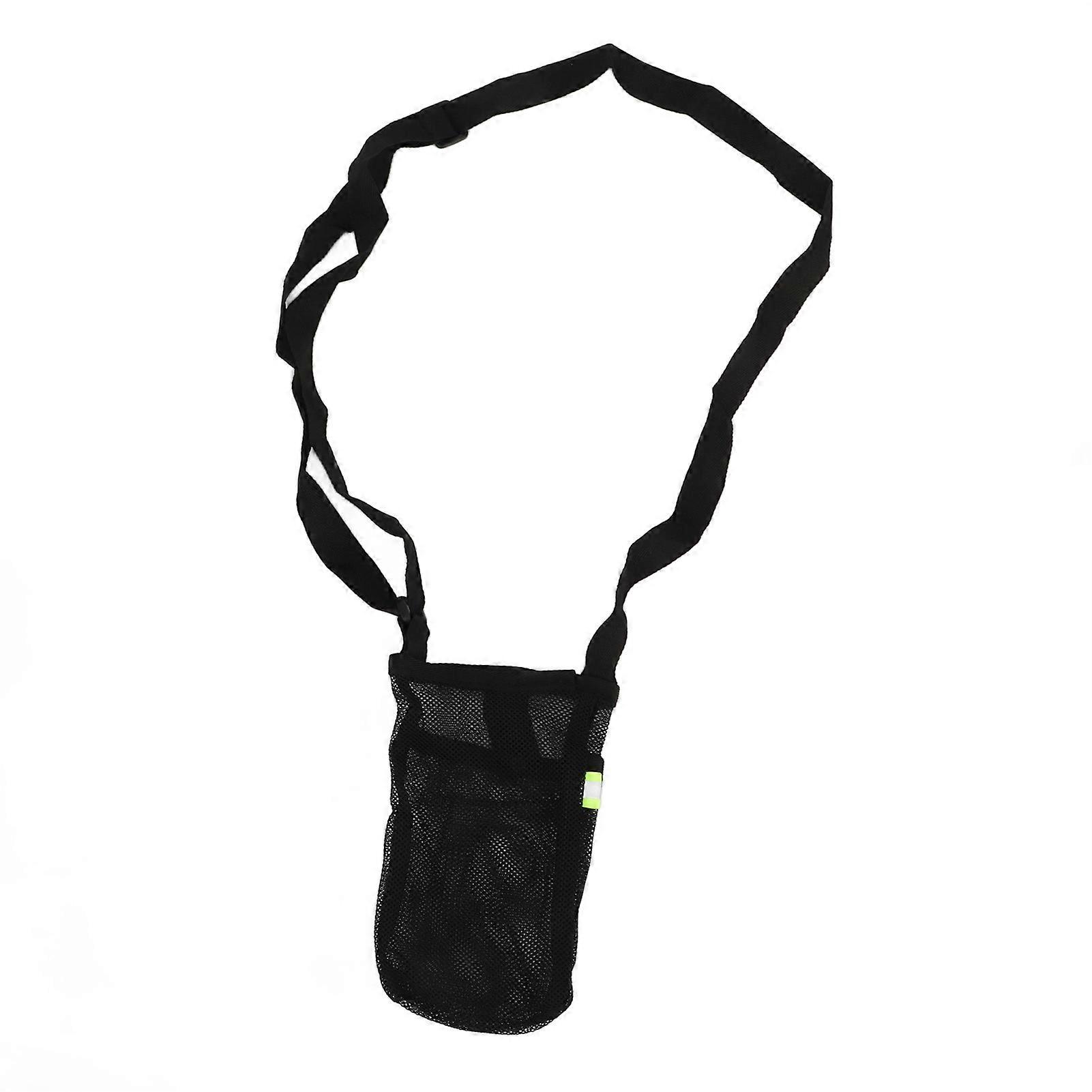 ウォーターボトルホルダーポータブルメッシュウォーターボトルバッグ、調節可能なショルダーストラップ付き屋外フィットネスエクササイズブラック