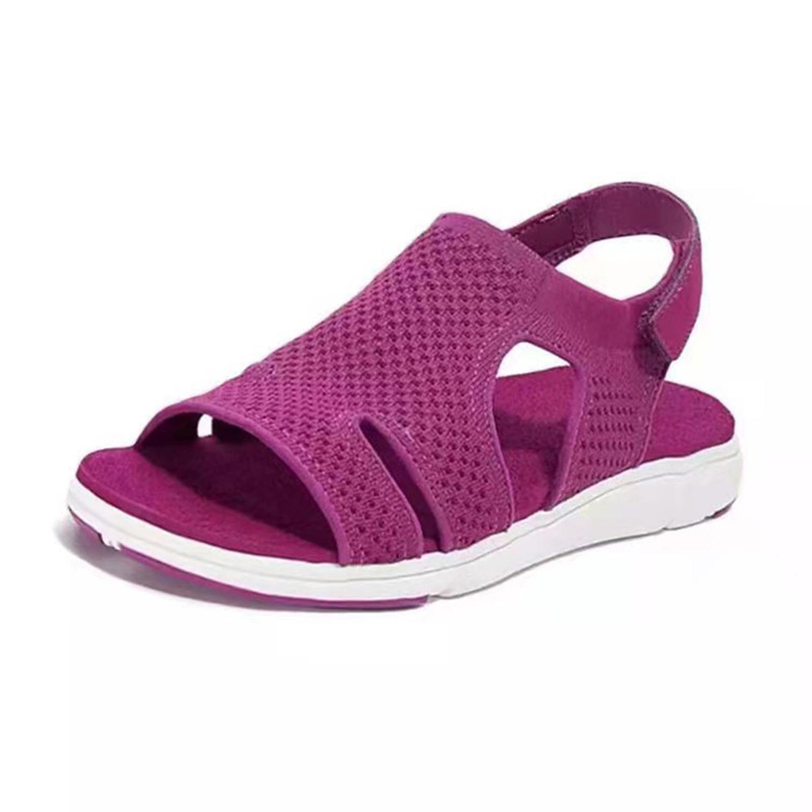 Women Summer Open Toe Sandals Breathable Knitting Shoes Hook & Loop Closure