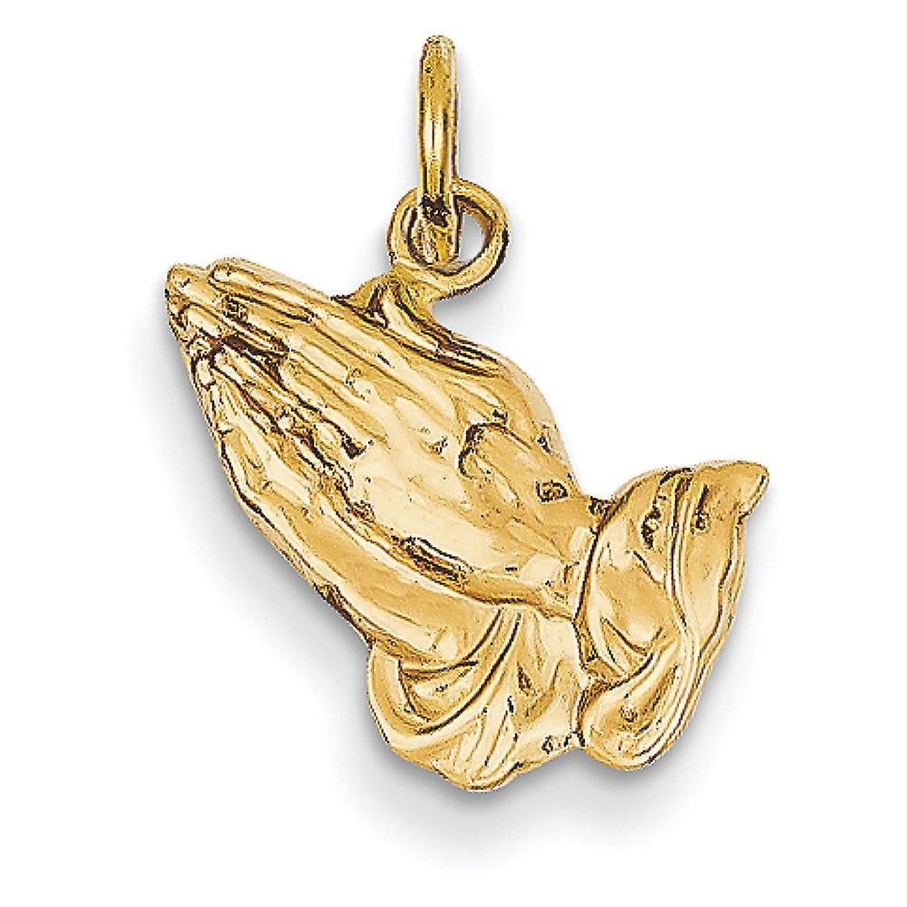 14k Yellow Gold Solid Polished Praying Hands Charm 15x13mm Pendant Necklace for Women - 1.5 Grams