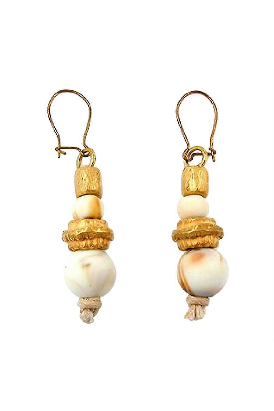 Hook Earrings With Beads White Brown - Gl01772