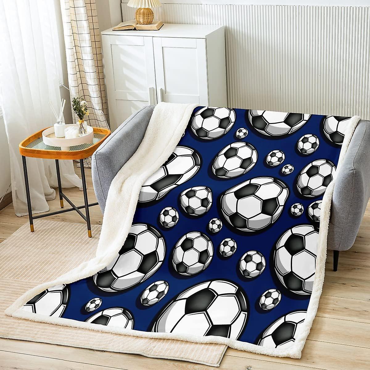Kerota Football Fleece Throw Blanket Sports Plush Blanket for Bed Sofa Kids Soccer Ball Sherpa Blank