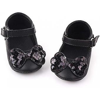 Veeki Baby Girls Boys Handmade Princess Flats Toddler First Walkers Soft PU Leather Non-Slip Crib Wedding Dress Shoes ----- Black12cm