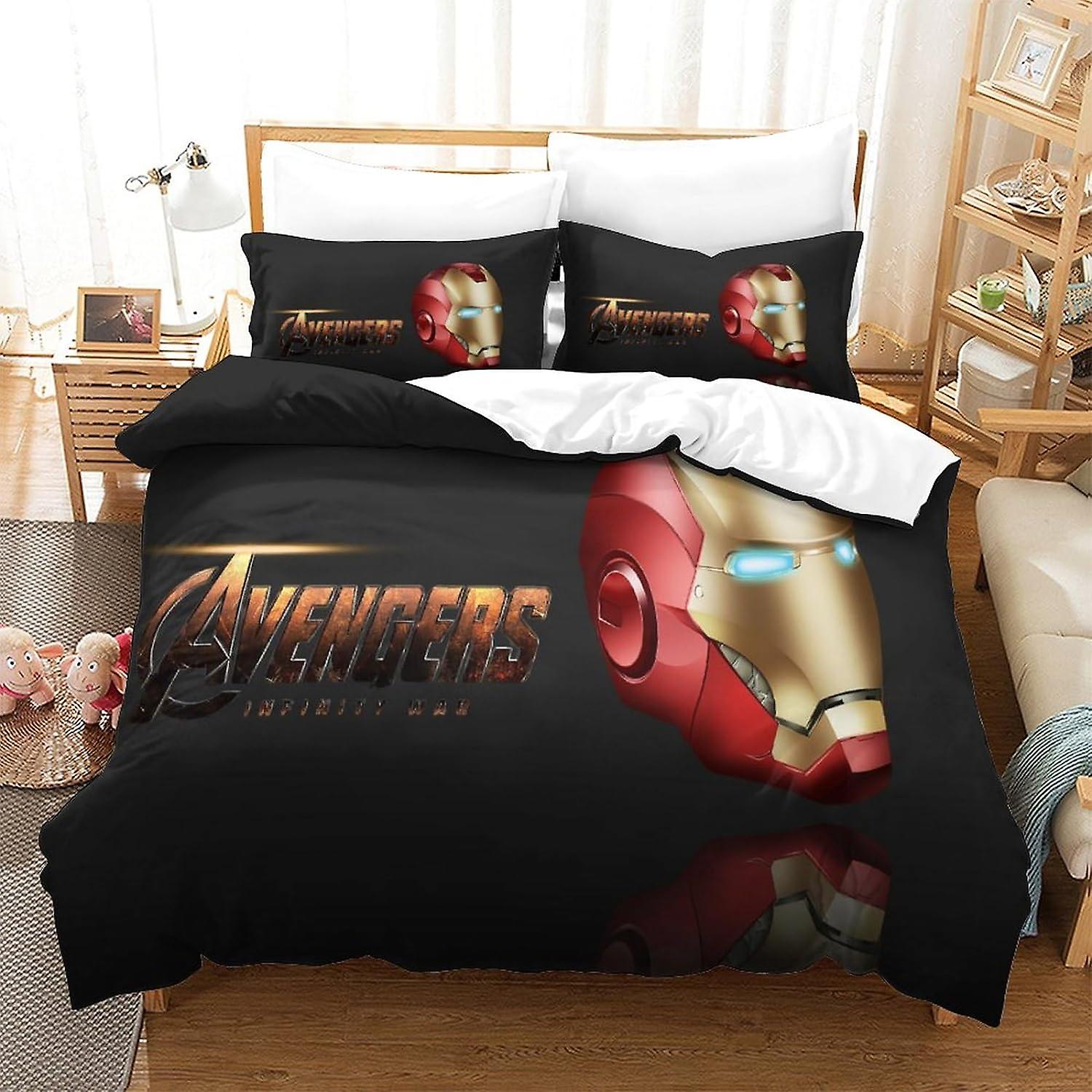 EKENOZ Iron Man Comforter Cover 3D Print Bedding Set 3 Pcs Set,Superhero Duvet Cover Set Bedspread Cover with Pillowcase Soft Microfiber Zipper Quilt 
