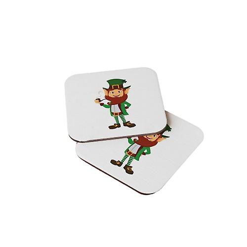 Leprechaun Design Wood Coaster Set for St Patricks Day