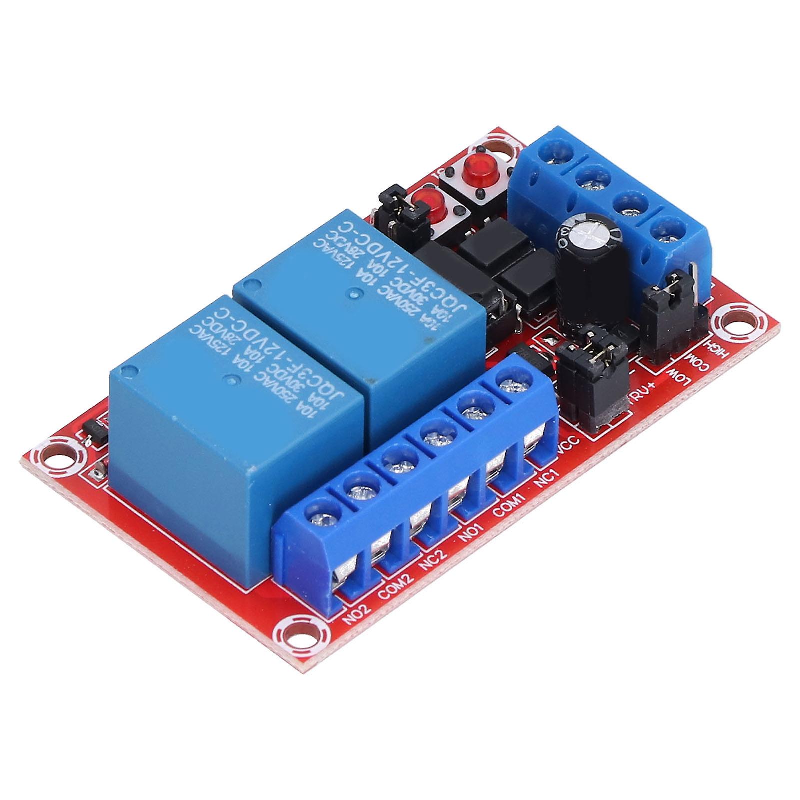 Relay Module 2 Channel Button Self Locking Interlock High Low Level Trigger with Switch Light12V 