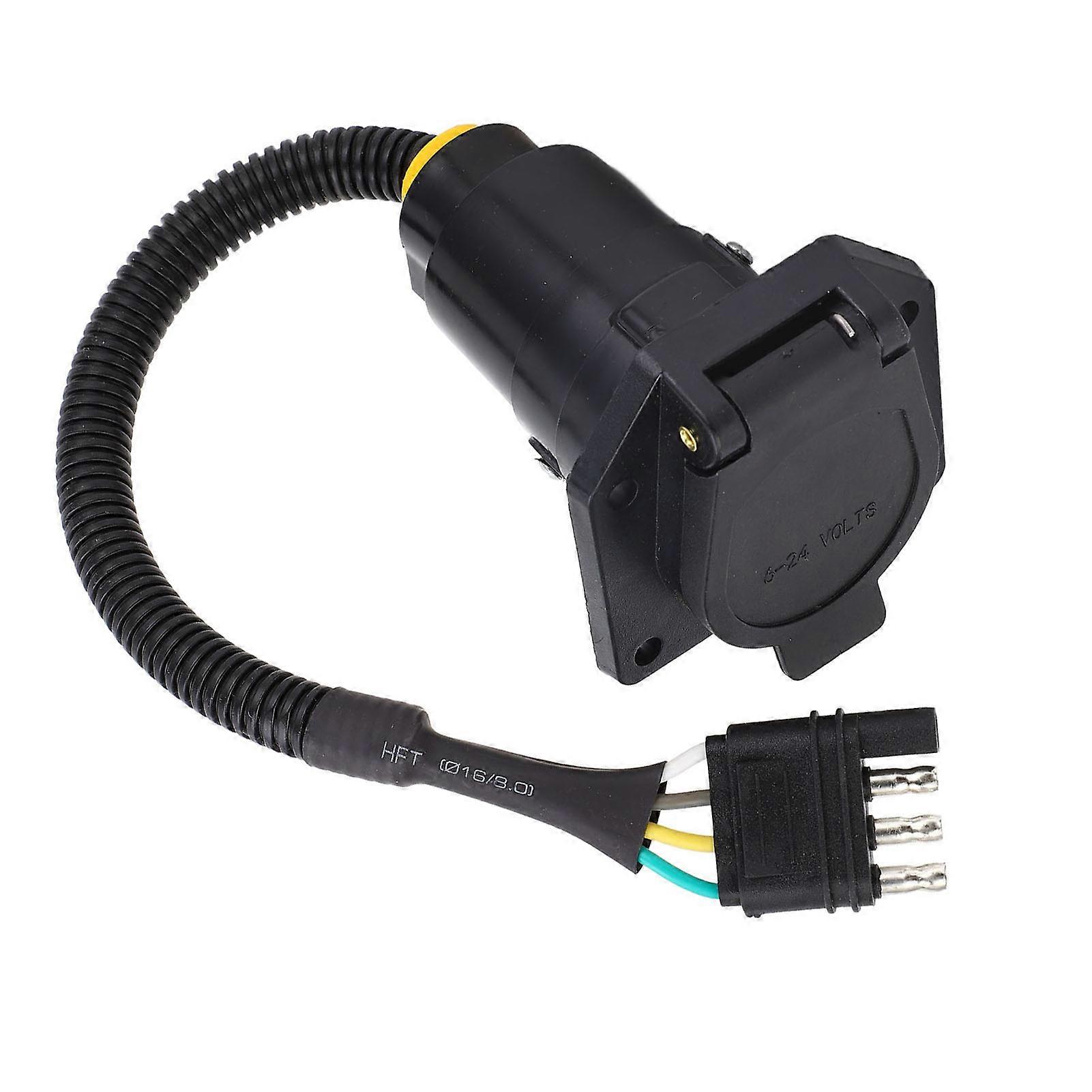 Trailer Adapter 4 Way Flat to 7 Way Round Blade Light Plug Wiring Connector with Mount Bracket for Commercial Vehicles