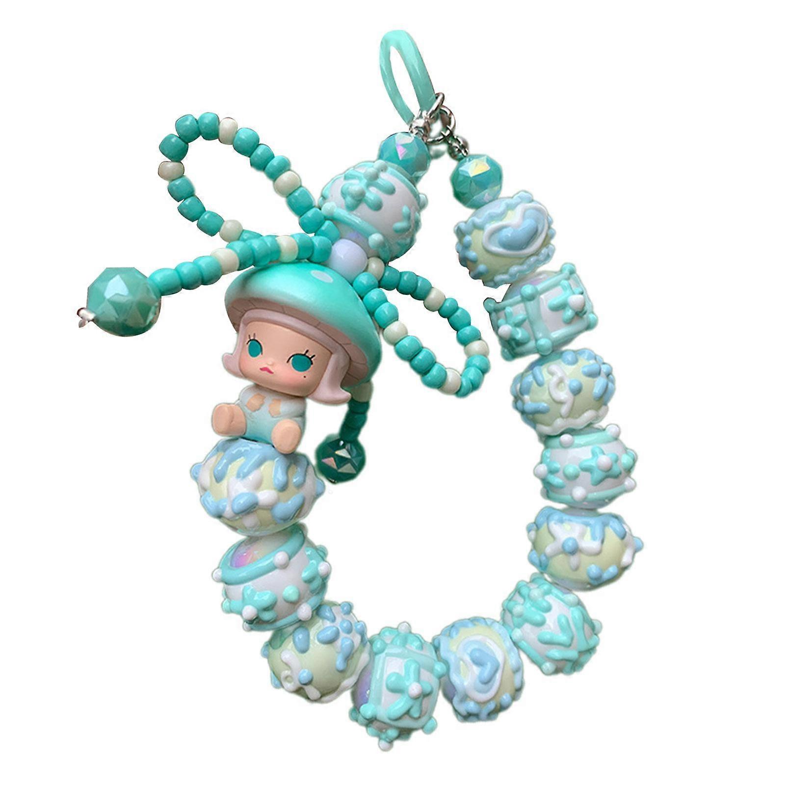 Keyring Bracelet Beads Bag Pendant Wristlet Phone Charm Hanging Ornament Light Blue