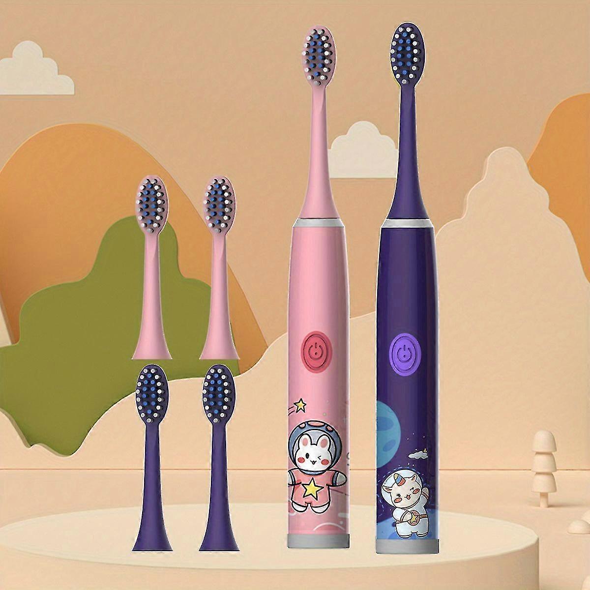 子供用電動歯ブラシ[2個ウサギ*羊] W8(ブラシヘッド6個付き)男女兼用2-14歳の子供は柔らかい毛の電動歯ブラシを使用します