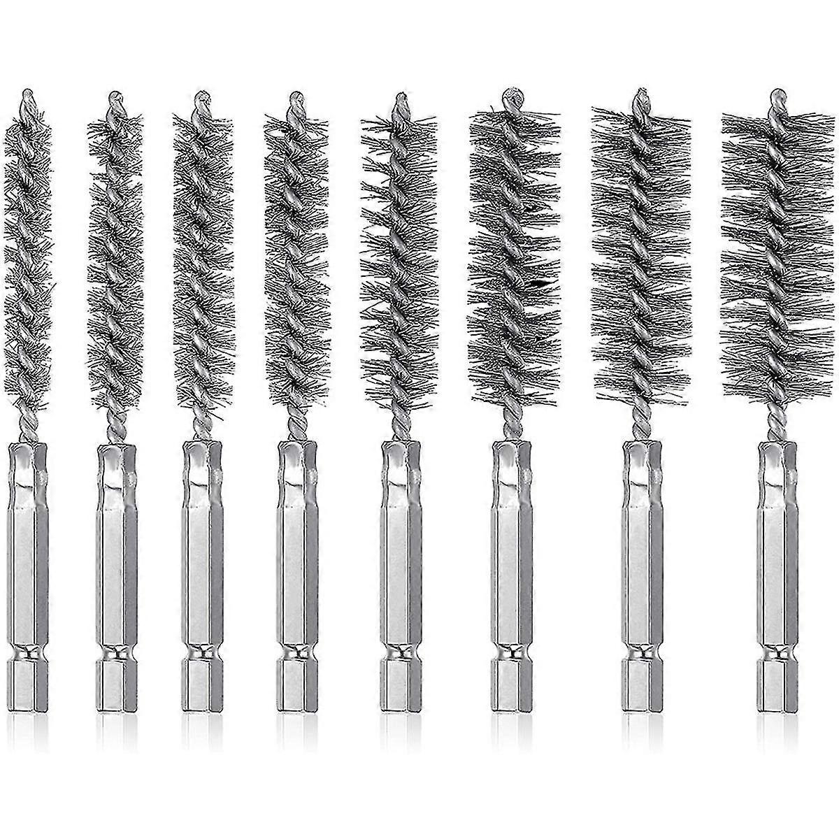 8Pcs Wire Brush Drill Bit Set with 1/4 Inch Hexagon Steel Wire Twisting Brush,Suitable compatible with Drilling