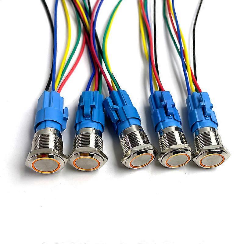 5 pcs Metal Push Button Switch 12v Ring Lamp Power Symbol Waterproof LED Light Self lock reset with connector 220
