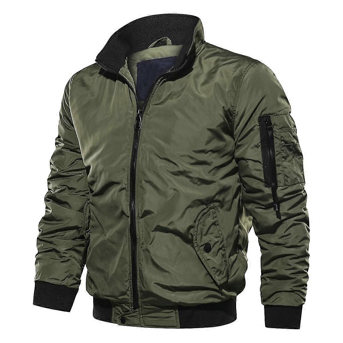 Mens Solid Color Thick Warm Casual Style Bomber Jacket