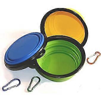 3pcs Small Dog Bowl Dog Bowl Set Foldable Bowl With Buckle Silicone Dog Bowl Feeding Bowl (green*blue*yellow)