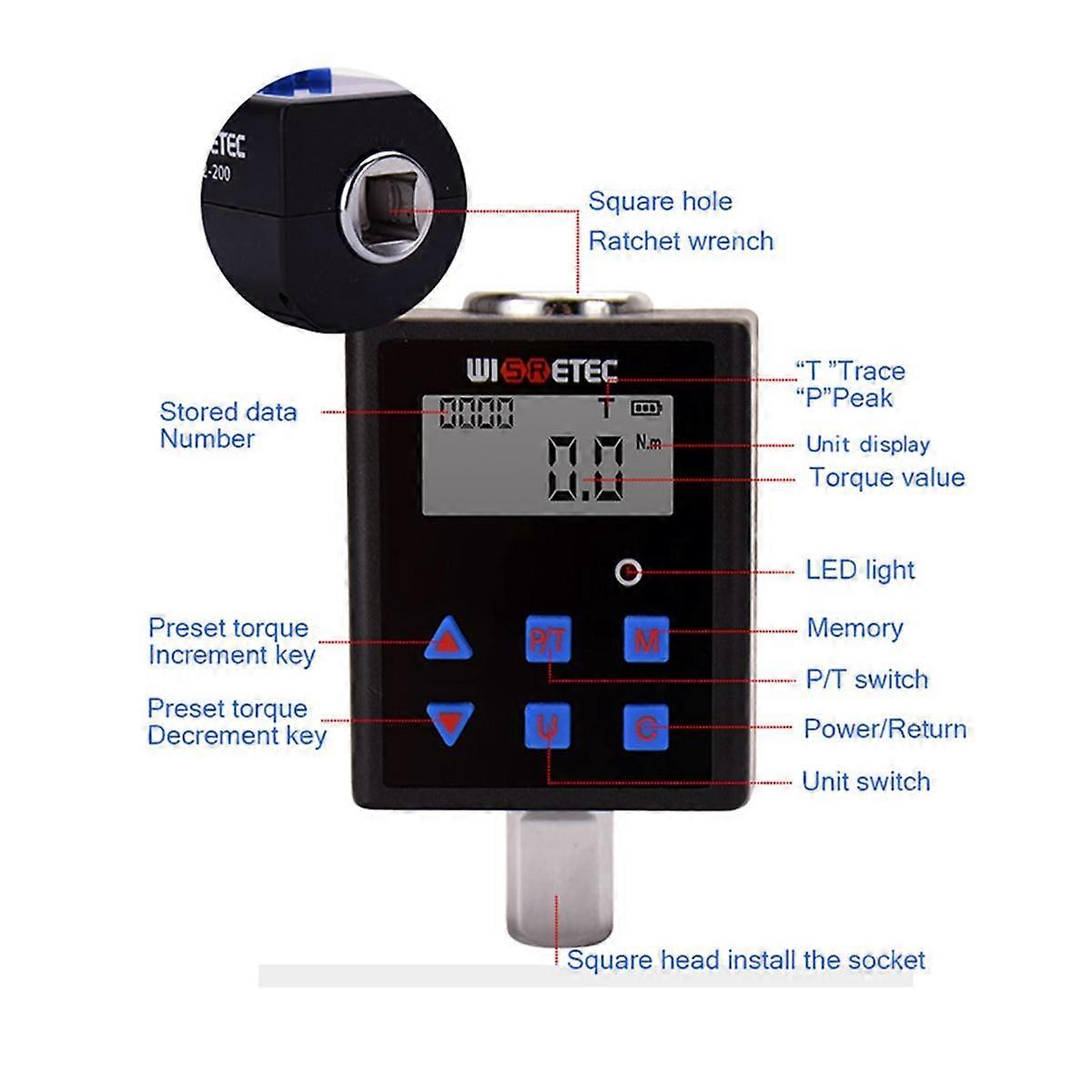 Digital Torque Meter Digital Backlight Display Two-Ways Measurement Two Working Modes Adjustable TQA2-135