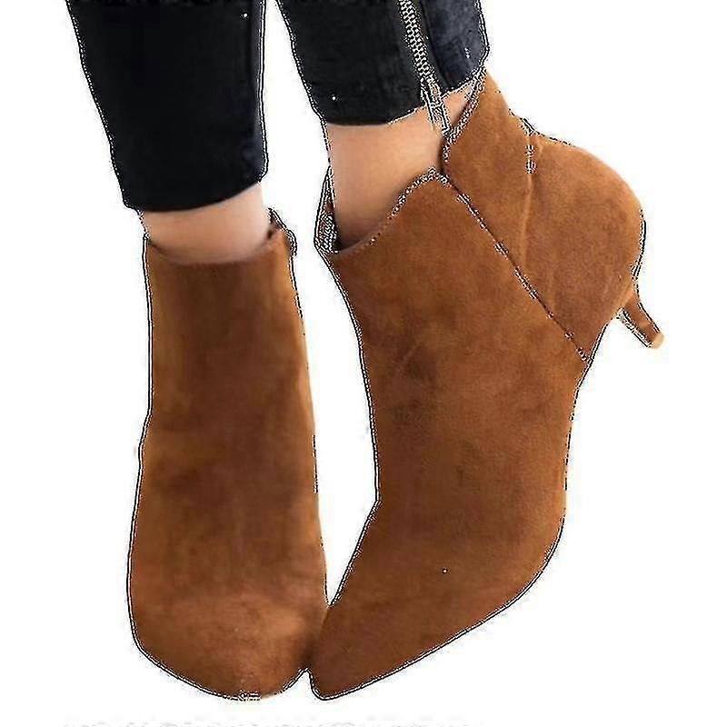 Women Zip Low Kitten Heel Ankle Booties Pointed Toe Boots Shoes