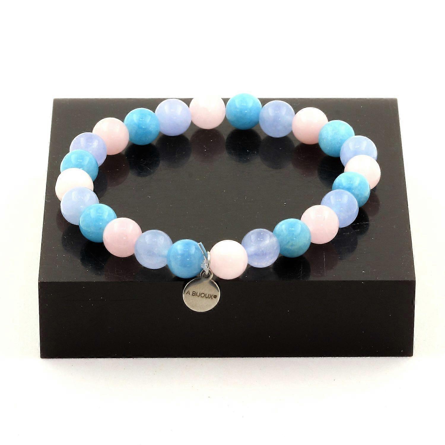 Bracelet Beads Blue Chalcedony + Aquamarine + Rose Quartz 8 mm