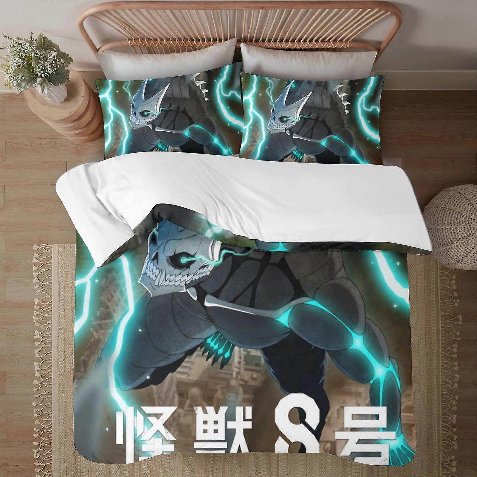 v366 Kaiju No.8 Face on print Soft Bed Set Lightweight 3 Pieces Bedding Sets for All Season Comforter Set Easy Care ol366