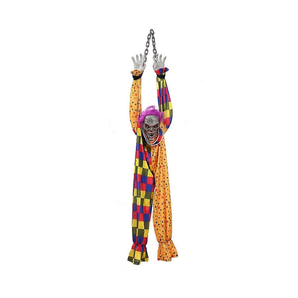 5.6 Ft Halloween Hanging Animated Talking & Shaking Scary Clown with Chain, Touch Activated for Hal