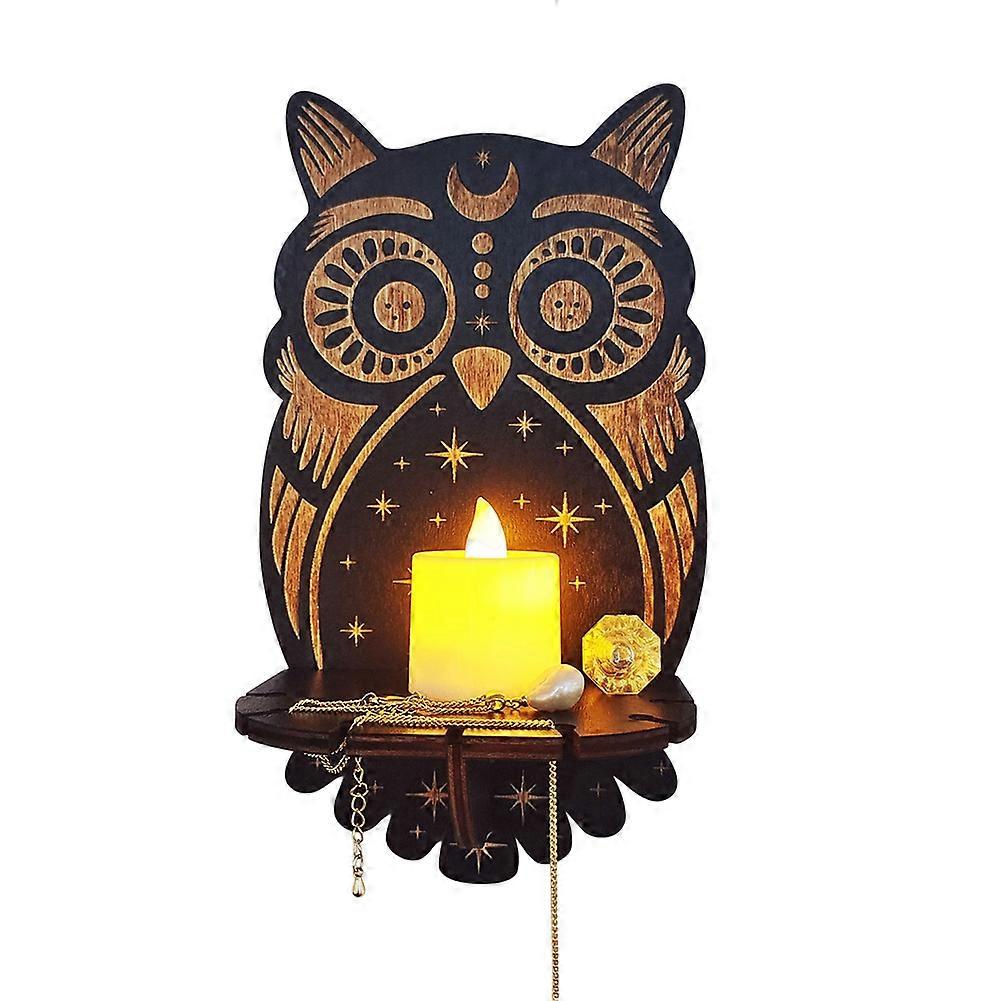 Wooden Meditation Candlestick Wall-Mounted Floating Crystals Display Shelf Home Decoration