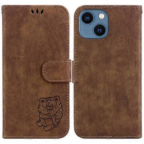 For iPhone 15 Little Tiger Embossed Leather Phone Case