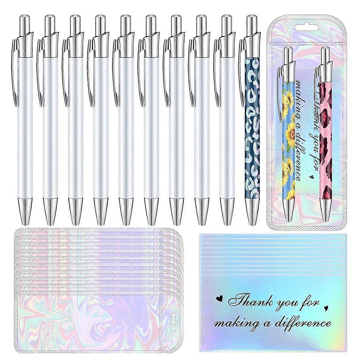 30 Piece Sublimation Pen Set with Resealable Bag and Holographic Thank You Card Office School Stati