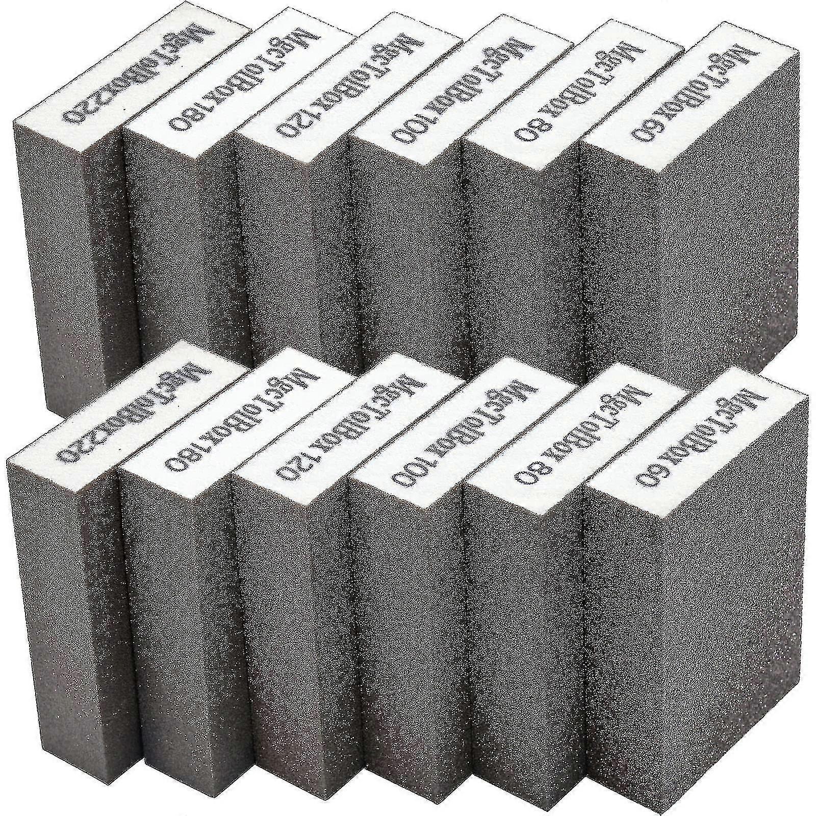 12 Pieces Sanding Sponges, Sanding Blocks Polishing Kit Grit 60/80/100/120/180/220 Size Washable And Reusable