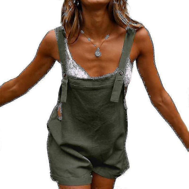 נשים כותנה פשתן סרבל סרבלים מכנסיים קצרים חליפת משחק סרבל ללא שרוולים