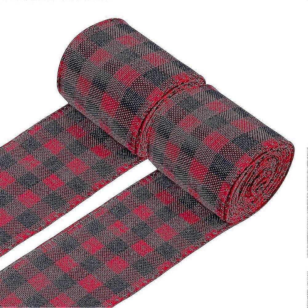 2 Rolls Christmas Ribbon, Christmas Burlap Ribbon Black And Red