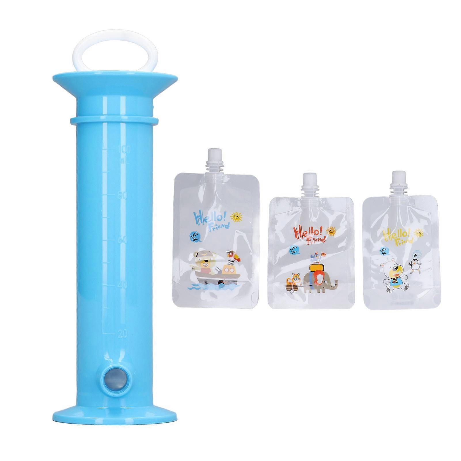Toddler Reusable Fruit Puree Squeeze Filler Professional Ergonomic Baby Food Pouch Maker with Pouch Blue