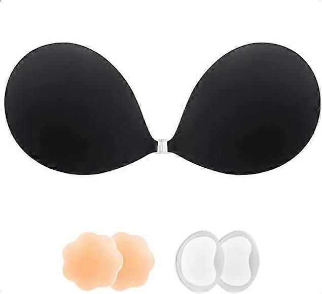 2pcs Adhesive Bra Strapless Invisible Push Up Silicone Bra For Backless Dresses With Nipple Patches Nude+black E