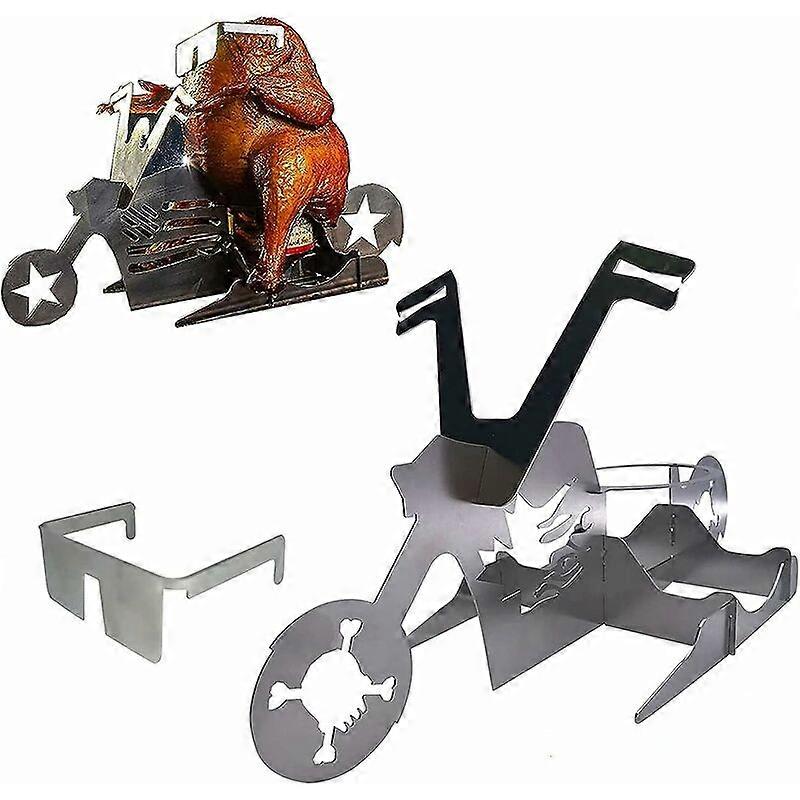 Beer Can Chicken Rack, Motorcycle Beer Can Grill Beer Can Chicken Rack Chicken Roaster Beer Can Rack with Glasses for BBQ and Outdoor Oven