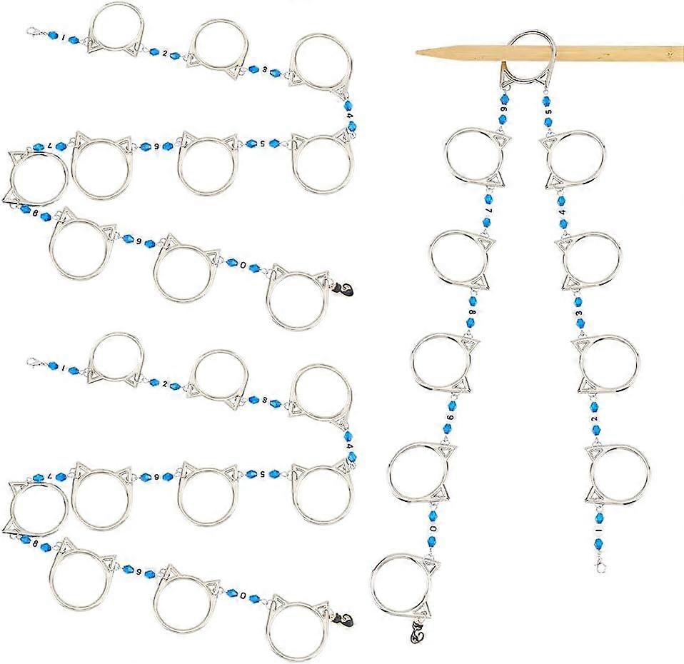 2 Pcs Cat Head Linking Rings Knitting Row Counter Chains Number Beads Alloy Stitch Markers Row Counting Accessories for Knitting Crochet Tracking Proj