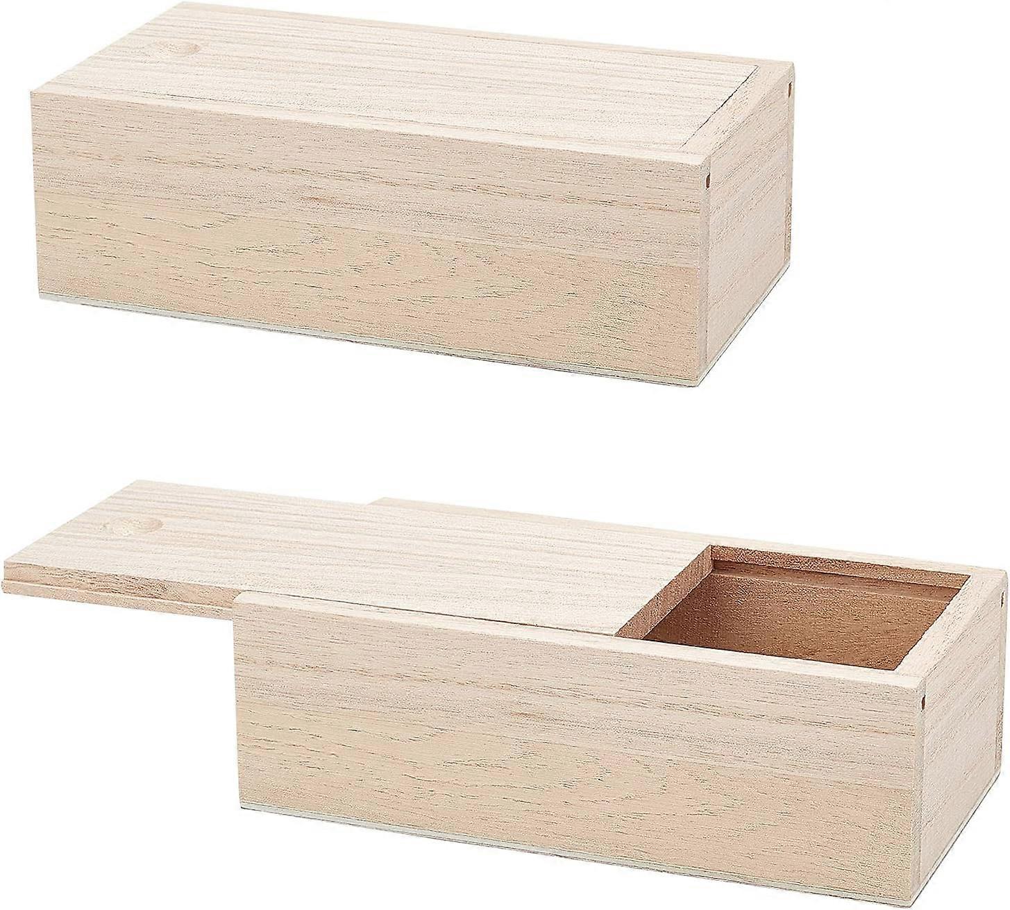 2PCS Unfinished Storage Box with Slide Top Natural Keeper Box Rectangle Jewelry Box for Storage and Home Decoration