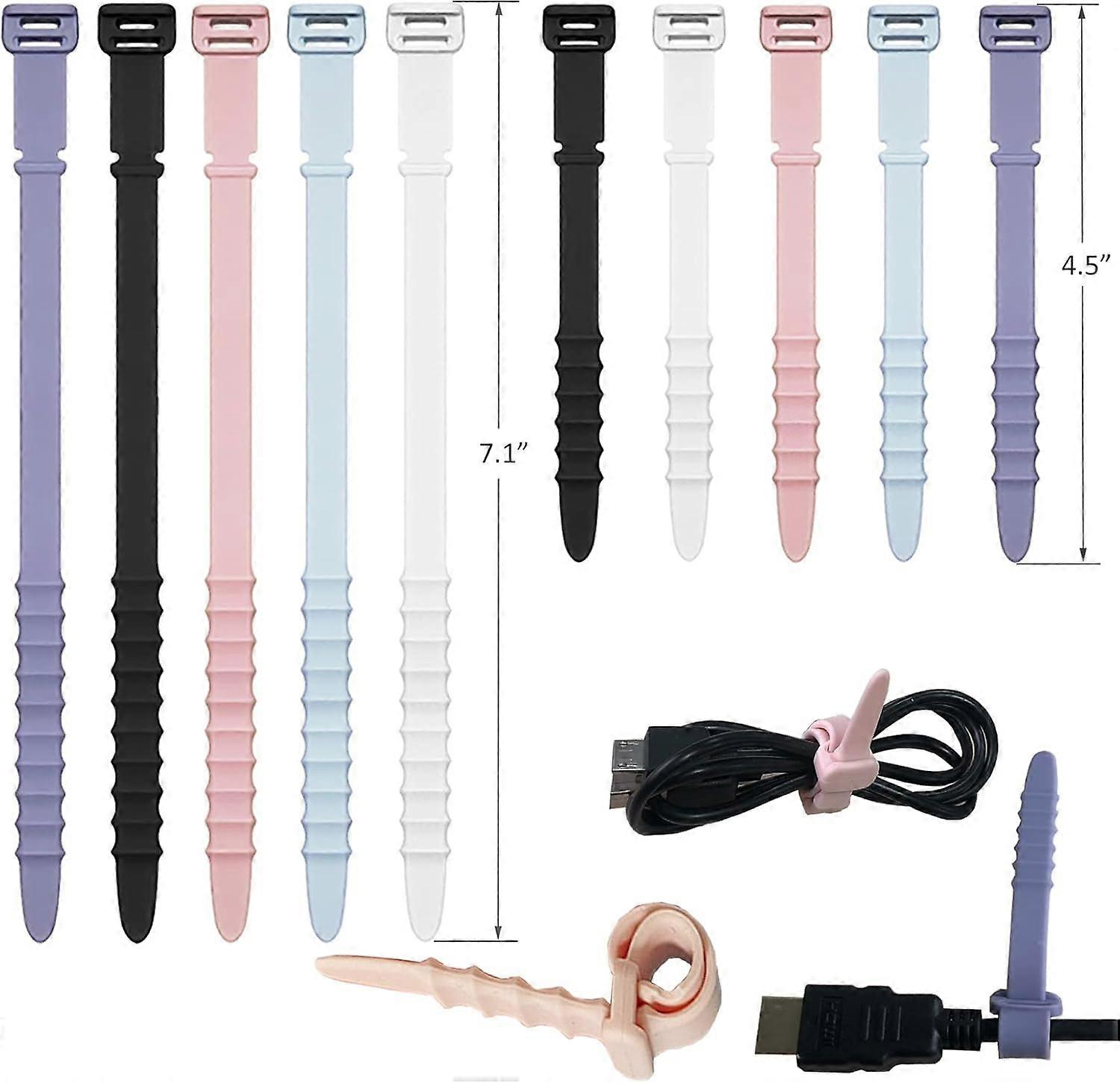 Silicone Zip Ties, Reusable Zip Ties, Rubber Cable Ties Straps for Wire Management, Elastic Silicone Ties in Two Sizes 4.5" and 7.1" (5+5 Pcs)