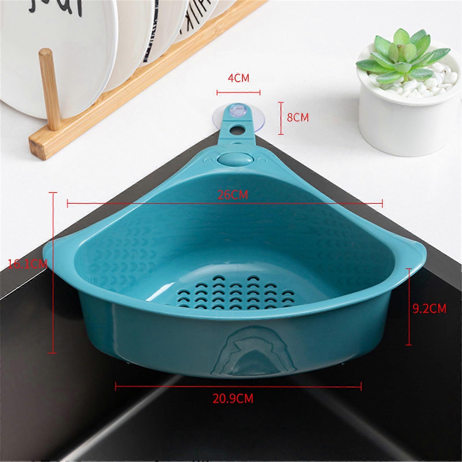 Kitchen Triangular Drain Basket Stable Easy Draining Corner Sink Strainer Basket for KitchenBlue