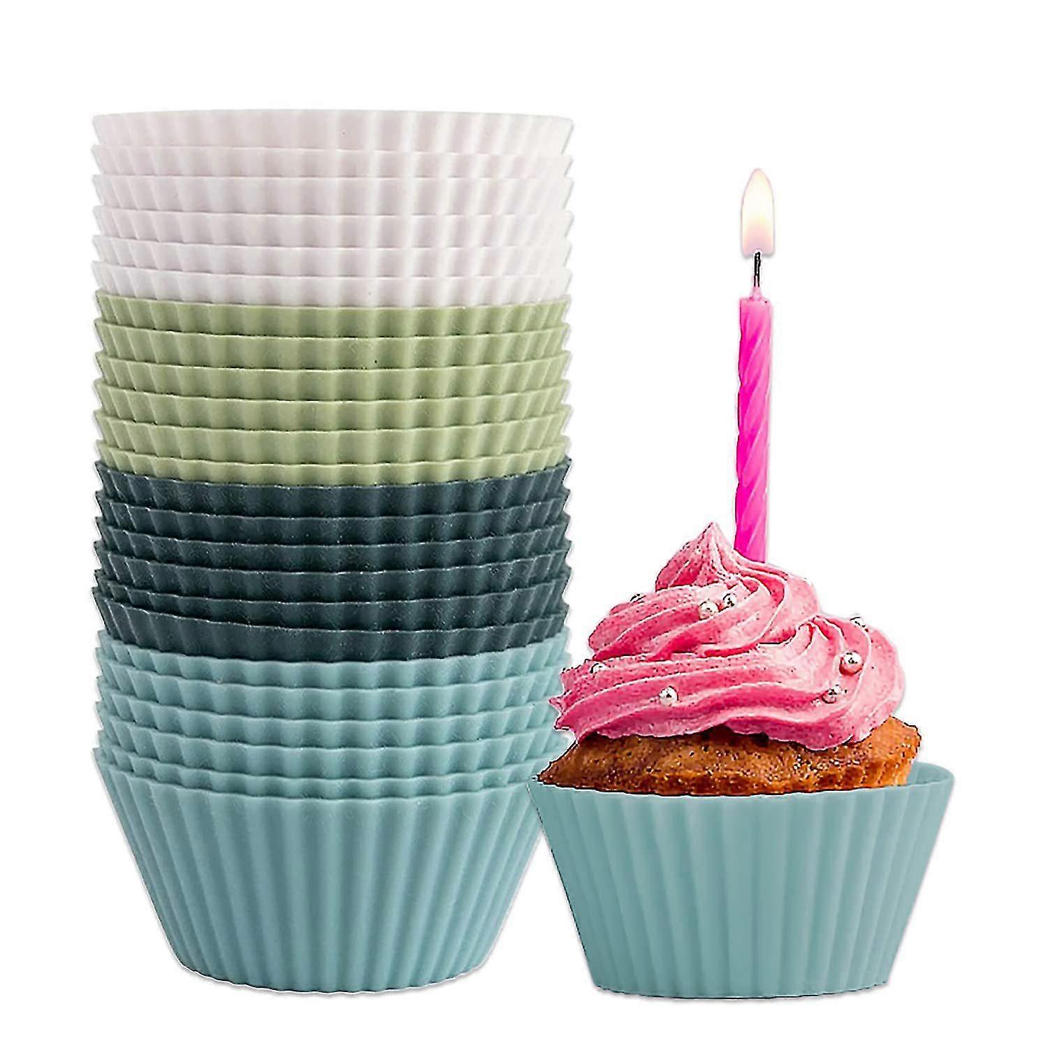 2023 - Silicone Baking Cups Reusable 24-pack Cupcake Liner Muffin Cups Nonstick Standard Size Cupcake Stand