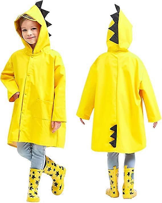 Boys and girls dinosaur raincoats (yellow, height within 88-95cm) children's raincoats waterproof raincoats children's hooded raincoats cute cartoon k
