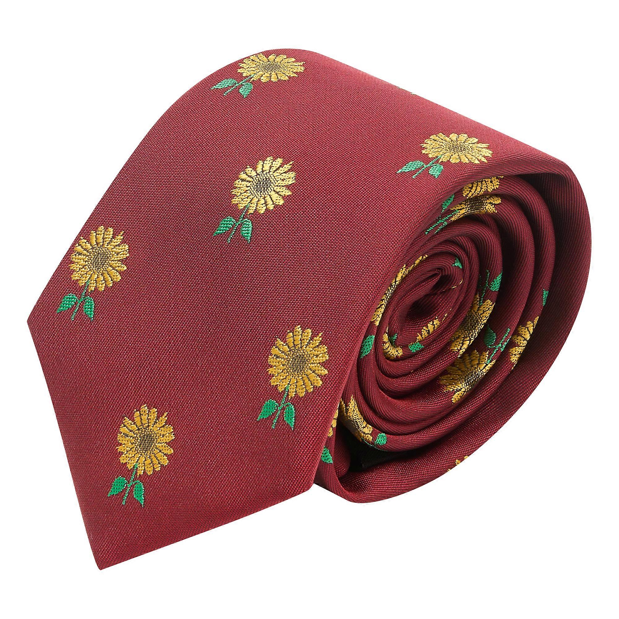 Burgundy Red Sunflower Embroidered Tie