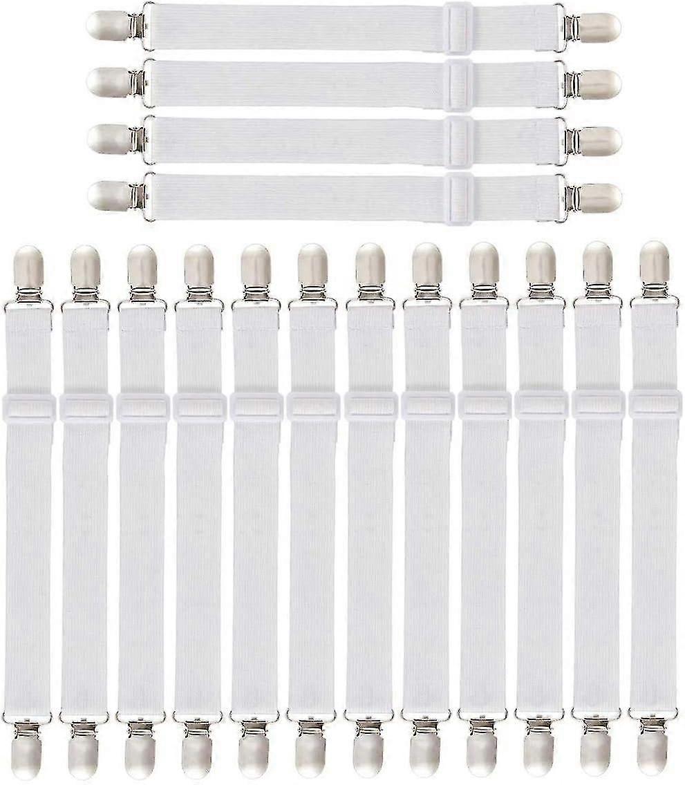 Sheet Fasteners - 16pcs Adjustable Bed Sheet Holders, White