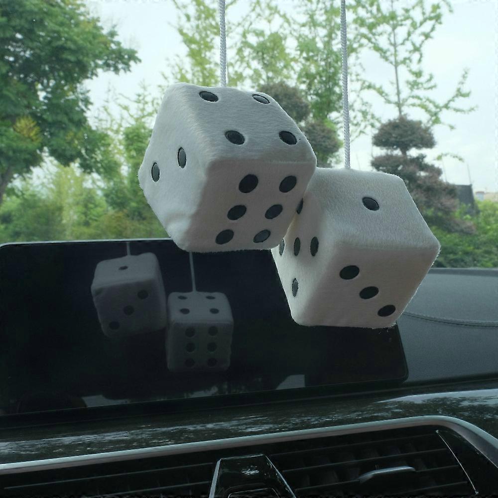 2pcs Fashion Auto Car Fuzzy Dice Dots Rear View Mirror Hanger Decoration Hanging Plush Dice Car Pendant Styling Accessorie