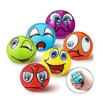 6 Roliga ansiktsstressbollar 2,5 tum olika färger Mjuk PU-boll slumpmässigt olika stressboll, grön, gul, orange, röd, lila, blå, rosa (röd)