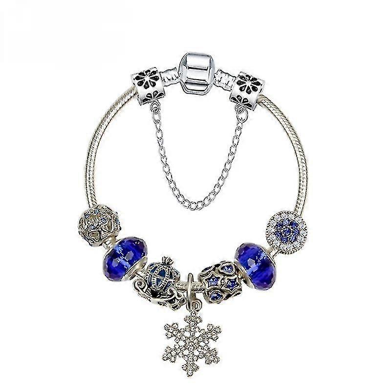 צמיד פתית שלג חרוזי קריסטל כחולים חרוזי חג המולד מתנות יום הילד של חג המולד לבנות