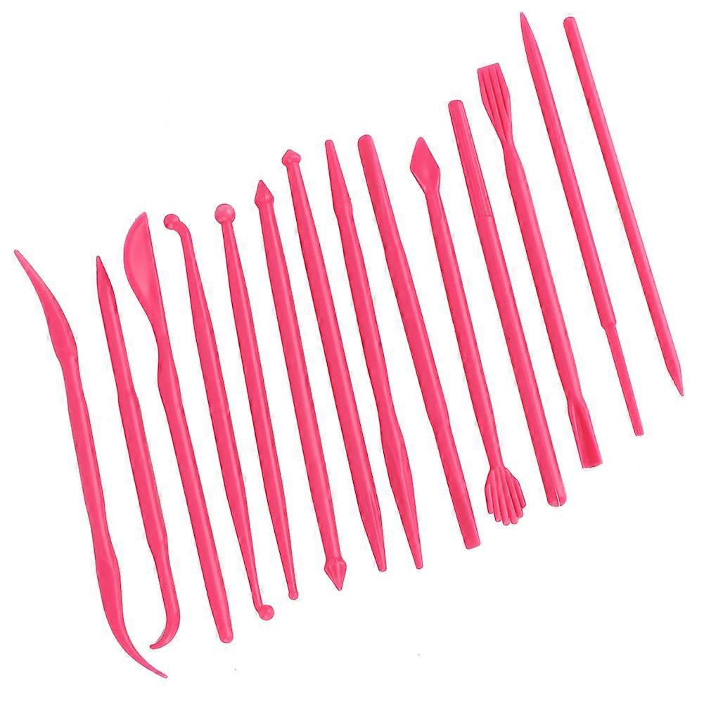 14Pcs DIY Plastic Clay Sculpting Set Pottery Shaper Polymer Modeling Hand Tool(rose red)