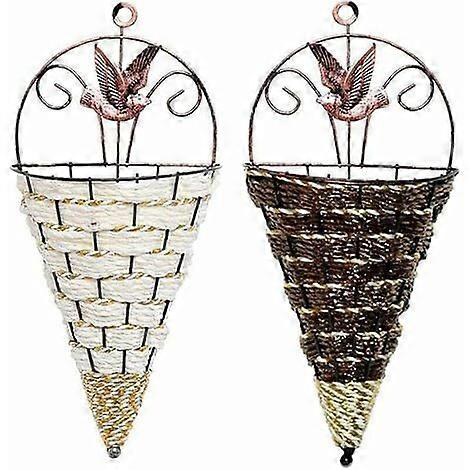 Hanging Planters, 2 Pieces Rattan and Wicker Vases, Wall Mounted Woven Planters, Hanging Basket Planters