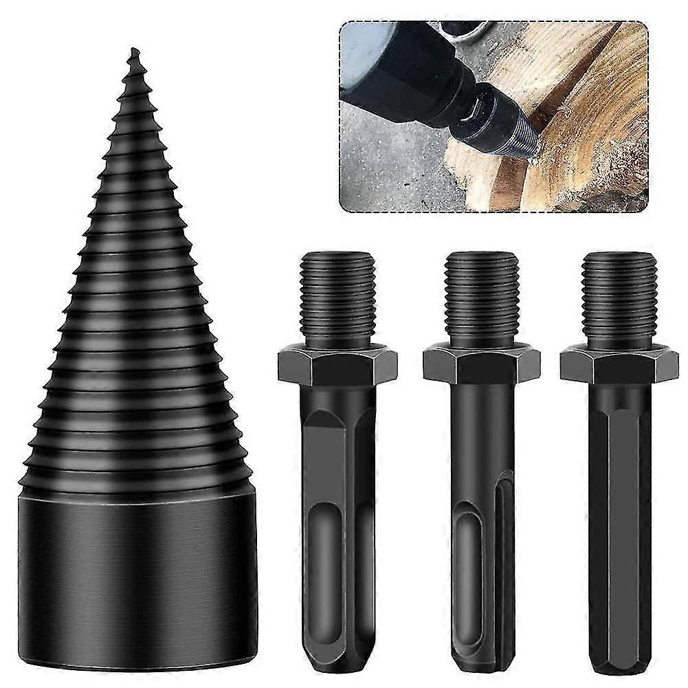 Wood Splitting Drill Bit, Woodworking Drill Bit For Splitting Wood, Durable Splitting Screw Cone Wood Grinding Tool With 3 Drilling Handles, Squarero