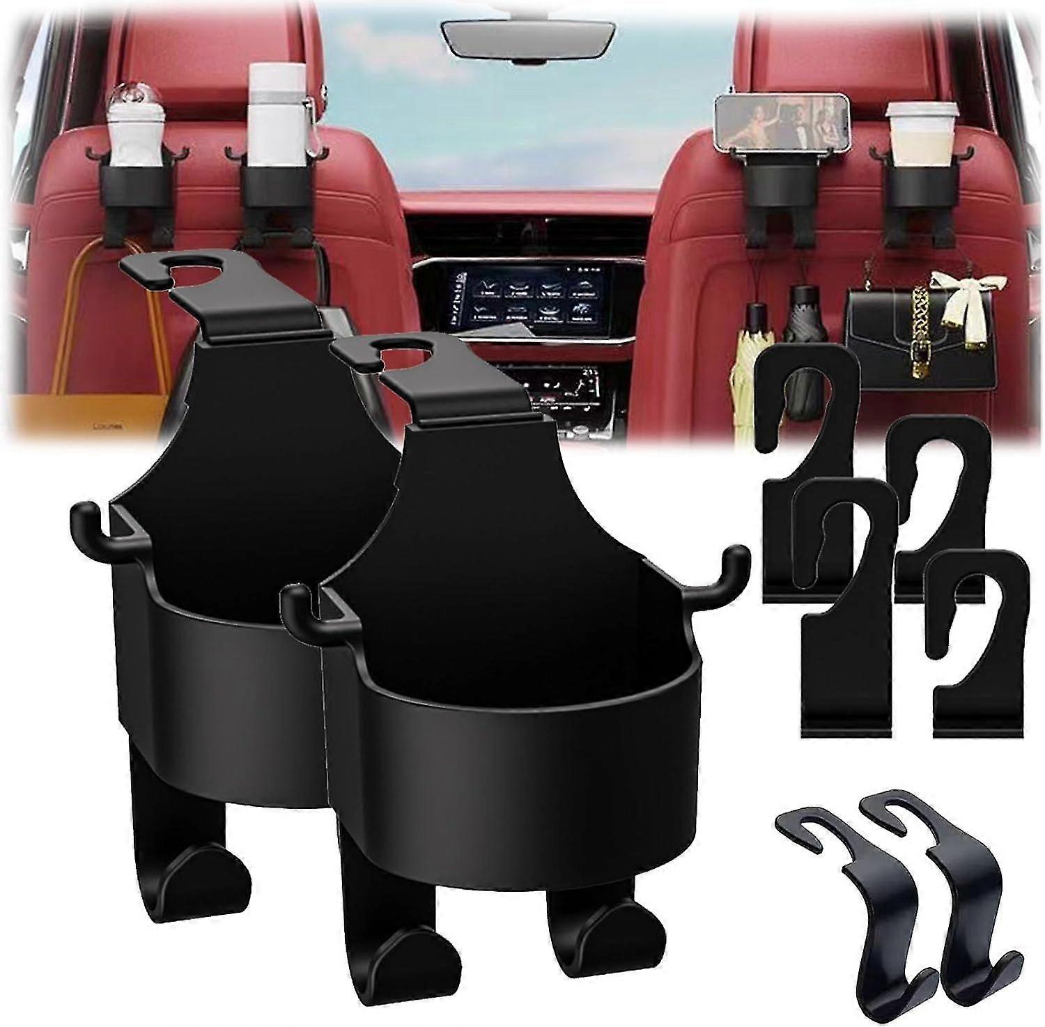 Multifunktionaler Haken für Autositzlehne 2 in 1 Autohaken & Rücksitz-Getränkehalter Autositz Kopfstützen-Getränkehalter mit Haken Multifunktionaler Sitzbecherhalter H